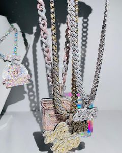Collier pendentif en diamant avec numéro Hip hop chaîne cubaine lettres numérotées pendentif en diamant Moissanite - Product Image 1