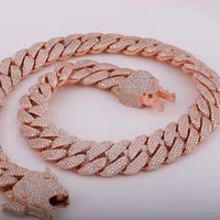 SHIVPATH Collier Chaîne Cubaine Moissanite de Qualité Supérieure pour Homme, Plaqué Or Rose 14 carats, Bijou de Corps Hip Hop Bling, Cadeau