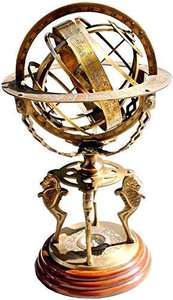 Esfera de latón de astrolabio antiguo, fabricante armilar de mesa, esfera náutica, globo, esfera marrón, globo del mundo, Base de Metal única - Product Image 4