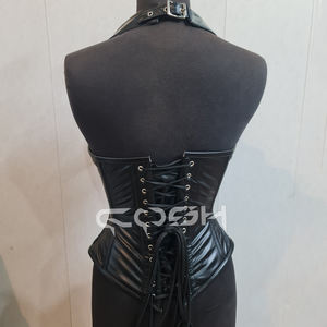 Corsé de cuero negro sexy estilo rockero con tachuelas plateadas y cierre frontal de busk - Product Image 6