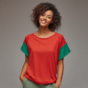 Camisetas holgadas de poliéster y algodón 100% para mujer, camiseta ligera con cuello redondo y hombros caídos, camiseta de gran tamaño para mujer - Product Image 3