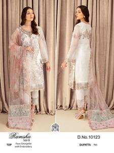 Traje Pakistaní con Dupatta de Georgette Pesada con Bordado de Mariposas para Venta al por Mayor - Product Image 3