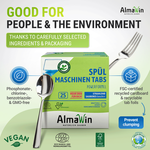 AlmaWin Brand Export Vegan <b>Dishwasher</b> Tabs 25 Pieces With Power Formula For Sparkling Clean Dishes Organic <b>Detergent</b> - Product Image 5