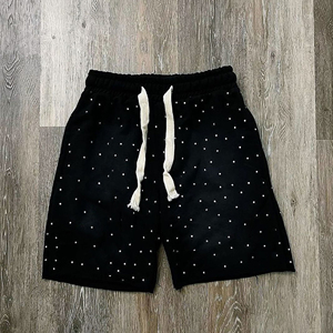 Pantalones cortos hechos a medida con diamantes de imitación para hombre de alta calidad 100% algodón Sun Fade con diamantes de imitación patrón sólido Streetwear Sun Fade Shorts - Product Image 3