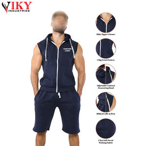 Verano Casual moda sin mangas Sudadera con capucha y conjuntos cortos hechos 100% algodón transpirable cremallera Sudadera con capucha conjuntos de traje de jogging - Product Image 4