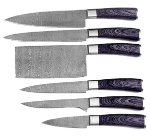 Ensemble de couteaux de chef en acier inoxydable fait main sur mesure, 6 pièces avec étui en cuir - Product Image 2