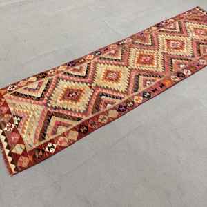 Turkish <b>Runner</b> Rug 2.5x8.9 ft, <b>Red</b> Plants & trees Vintage Wool Rug - Product Image 2