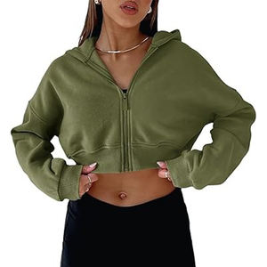 เสื้อครอปมีฮู้ดแขนยาวโอเวอร์ไซส์ของผู้หญิงเสื้อครอปมีฮู้ดสีฟ้าเสื้อครอปมีฮู้ดกีฬาสั้น - Product Image 2