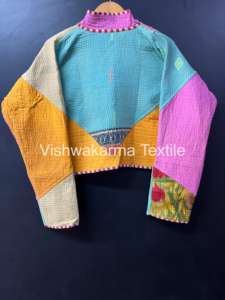 Veste courte matelassée vintage Kantha pour femmes, faite à la main, réversible, en coton, automne/hiver, vêtement d'hiver fini, cadeau pour elle - Product Image 5