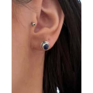 Navajo Made Lapis & <b>Sterling</b> <b>Silver</b> Bezel <b>Set</b> Stud <b>Earrings</b> - Product Image 2