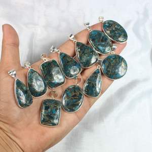 Vente en gros Style bohème cuivre néon apatite pierre précieuse pendentif à la mode lunette réglage bijoux - Product Image 1