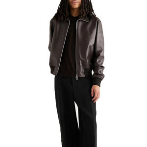 Blouson Bomber Homme Personnalisé Style Vintage en Cuir Ciré Cognac Véritable Peau d'Agneau avec Col Montant et Fermeture Éclair Frontale - Product Image 2