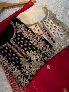 2025 Rawsilk Tilla camisa Multi-hilo bordado negro blanco tela encaje coreano forcejeos contraste Organza indio pakistaní Desi - Product Image 6