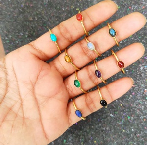 Wholesale Vintage Small Dainty Gold-Plated <b>Brass</b> Wedding <b>Ring</b> for Women Natural Mix Gemstone Bezel Setting Stylish Fashion <b>Ring</b> - Product Image 3