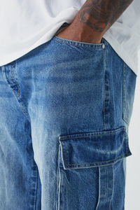 Pantalones vaqueros cargo de mezclilla con estilo y a la moda unisex, nuevos pantalones holgados de talla grande con lavado antiguo y bolsillos personalizados de calle alta para hombre - Product Image 2