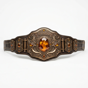 Cinturón de Campeonato Grand Title Unisex de Cuero, Equipo de Entrenamiento de Artes Marciales, Duradero, Negro con Incrustaciones de Gemas Ámbar - Product Image 1