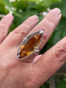 Big 38ct Natural Marquise <strong>Citrine</strong> <strong>Ring</strong> Sterling Silver Luxury <strong>Vintage</strong> Style Statement Cocktail Jewelry - Product Image 3