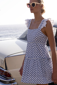 Boutique verano ropa mujer volante manga algodón vestido azul y blanco rayas verano sin mangas vacaciones vestido - Product Image 5