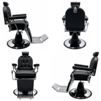 Fauteuil de Barbier Hydraulique Professionnel en Cuir PU Noir Inclinable avec Repose-Pieds pour Salon de Coiffure et Coupe de Cheveux