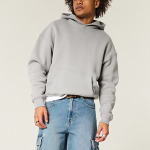 Sweats à capuche unis de luxe Hip Hop pour hommes, couleur gris chiné, 100% coton, streetwear, sweats à capuche surdimensionnés et lourds pour hommes - Product Image 4