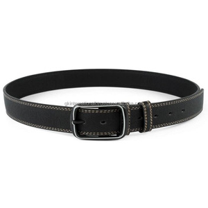 Cinturón informal de cuero negro de grano completo para hombres con costura de doble borde blanco Cinturones y accesorios de moda hechos a mano de lujo - Product Image 1