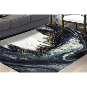 Tapis en laine marbré noir et or, tapis imprimé de luxe, patchwork, respectueux de l'environnement, traditionnel, en latex, épaisseur moyenne, pour la salle à manger - Product Image 4