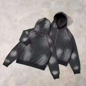 Conjunto Deportivo Informal Estilo Streetwear, Sudadera con Capucha y Pantalones Deportivos, Talla Grande, Efecto Deslavado, 100% Algodón Transpirable, Color Sólido, para Invierno - Product Image 3