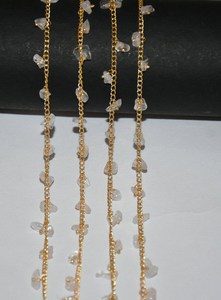 Light Pink Rose Quartz Dangling Uncut Chips Beads Rosary chain. Gold plated Cluster dangling Beaded Chain for Jewelry Making - Product Image 6