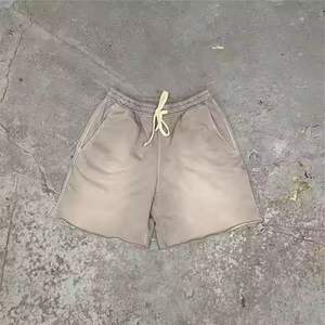 กางเกงขาสั้นผู้ชายผ้าฝ้าย100% ลำลองผ้าย้อมสีพื้นโลโก้ชุดใส่เล่นยิม - Product Image 2