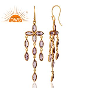 Vente en gros de boucles d'oreilles en argent sterling plaqué or fournisseur de pierres précieuses améthyste Collection délicate - Product Image 3