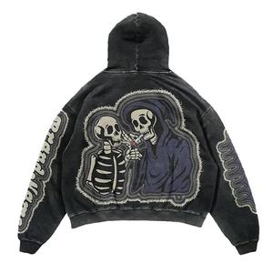 Venta al por mayor 100% algodón 3D patrón hombres pulóver con capucha Vintage ácido lavado personalizado desgastado de gran tamaño de la fábrica - Product Image 4