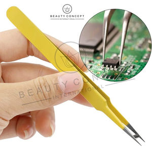 Juego de pinzas para extensión de pestañas de acero inoxidable amarillo ecológico, 6 uds., concepto de belleza con punta afilada - Product Image 4