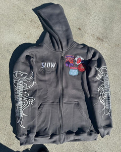 Sweat à capuche zippé sérigraphié de détresse personnalisé OEM Vente en gros Sweat à capuche thermique épais et lourd 100% coton brodé sur mesure pour hommes - Product Image 3