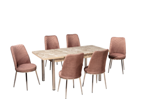 ชุดโต๊ะอาหารแบบขยายได้ทันสมัย ท็อปโต๊ะไม้ ขาโลหะ 6 ที่นั่ง โครงสร้างแผ่นไม้อัดแข็งแรงทนทาน สำหรับใช้ในเชิงพาณิชย์และที่บ้าน - Product Image 3