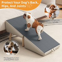 Hellgraue 2-in-1 Faltbare Holz-Hunderampe Geteilte Ottoman-Tierrempfe für Kleine Hunde Katzen Couch Bett