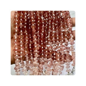 Venta al por mayor de 8 pulgadas Premium rosa fresa cuarzo facetado Fancy Nuggets de alta calidad 6-7mm cuentas de piedra para la fabricación de joyas - Product Image 6