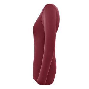 Women's V-Neck Long Sleeve Scrub <b>Top</b> <b>Maroon</b> Knitted Spandex/Polyester Jersey Fabric Seamless Fusing Hospital Uniform Blouse - Product Image 3