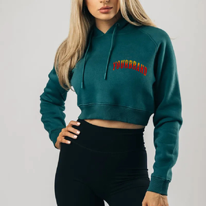 เสื้อฮู้ดผ้าฝ้าย100% สำหรับผู้หญิงเสื้อครอปแบบสั้นมีฮู้ดปรับแต่งโลโก้ได้ - Product Image 5