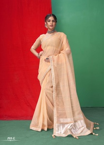 ผ้าซับในผ้าโปร่งบางมาใหม่สำหรับปาร์ตี้ที่สวยงามพร้อมรหัสมันวาวและคอลเลกชั่นขอบงานคอลเลกชั่นส่าหรีสำหรับผู้หญิง - Product Image 5