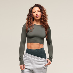 Haute qualité femmes léger Compression haut court respirant Gym Fitness Yoga haut de course avec manches longues en gros - Product Image 6