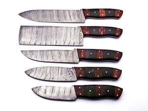 Offre spéciale, nouveauté, ensemble de 5 couteaux de cuisine damas faits à la main avec gaine en cuir personnalisable, conception OEM - Product Image 2