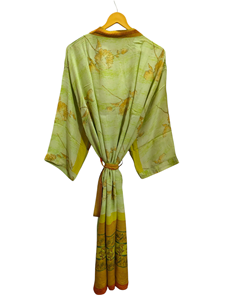 Kimono d'été de luxe, couverture de bikini, robe longue de nuit, kimono sari indien vintage en soie recyclée fait à la main, - Product Image 5