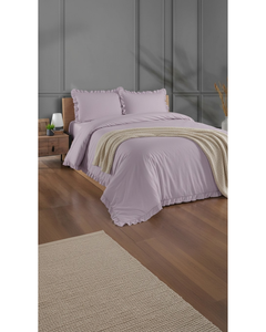 Juego de Ropa de Cama de Lujo en Color Lila, de Polialgodón, Fresco, 200 Hilos, con Funda Nórdica, Sábana Ajustable y 4 Piezas con Volantes, para Cama Doble, para Uso Doméstico y Hotelero - Product Image 3