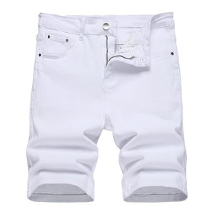 กางเกงยีนส์ขาสั้นผ้าเดนิมสีขาวของผู้ชายกางเกงขาสั้นสีดำผ้าคอตตอน100% ดีไซน์ดูเครียดพร้อมโลโก้ตามสั่ง - Product Image 1