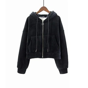 Chándal de terciopelo coreano para mujer, conjunto de 2 piezas, Otoño Invierno 2026, traje informal grueso cálido para mujer, Sudadera corta con capucha y cremallera - Product Image 4