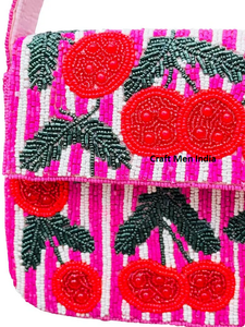 Beaded Cherry <b>Bag</b> Handmade Boho Shoulder <b>Bag</b> with Embroidery <b>Pearl</b> Crystal Decorations Bow Detail-Spring Fashion Craft Men India - Product Image 1
