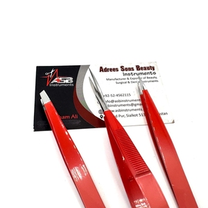 Pince à sourcils plaquée oblique Ombre rouge Pince à sourcils avec logo personnalisé de qualité supérieure avec ciseaux à cils à ressort - Product Image 3