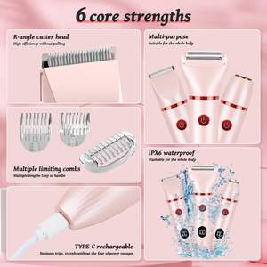 Tondeuse électrique pour zone intime féminine, 3 têtes de coupe, utilisation humide/sèche, IPX7, rasoir bikini pour poils pubiens, visage et corps, rasoir lavable - Product Image 5
