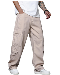 Lujosos pantalones cargo de mezclilla de lona holgados para hombres Estilo casual Peso medio Diseño de pierna ancha Cierre de cordón para patinadora de hip hop - Product Image 1