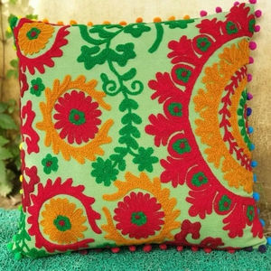 Funda De Almohada bordada Suzani de algodón mexicano 18x18 estampado Floral cojín decorativo para el hogar cierre de cremallera hoteles Navidad - Product Image 2
